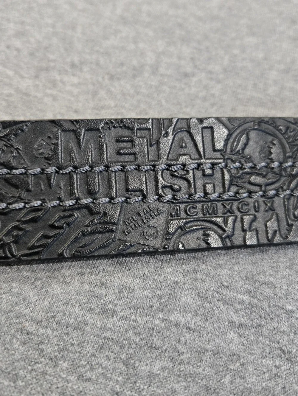 Metal Mulisha Belt Mens Large 36-40 Black Embossed Logo Square Silver Buckle Y2K